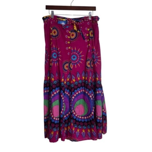Variations Womens Medium Vibrant Fuchsia Patterned Skirt Bohemian Lined Tie Midi - Picture 1 of 7
